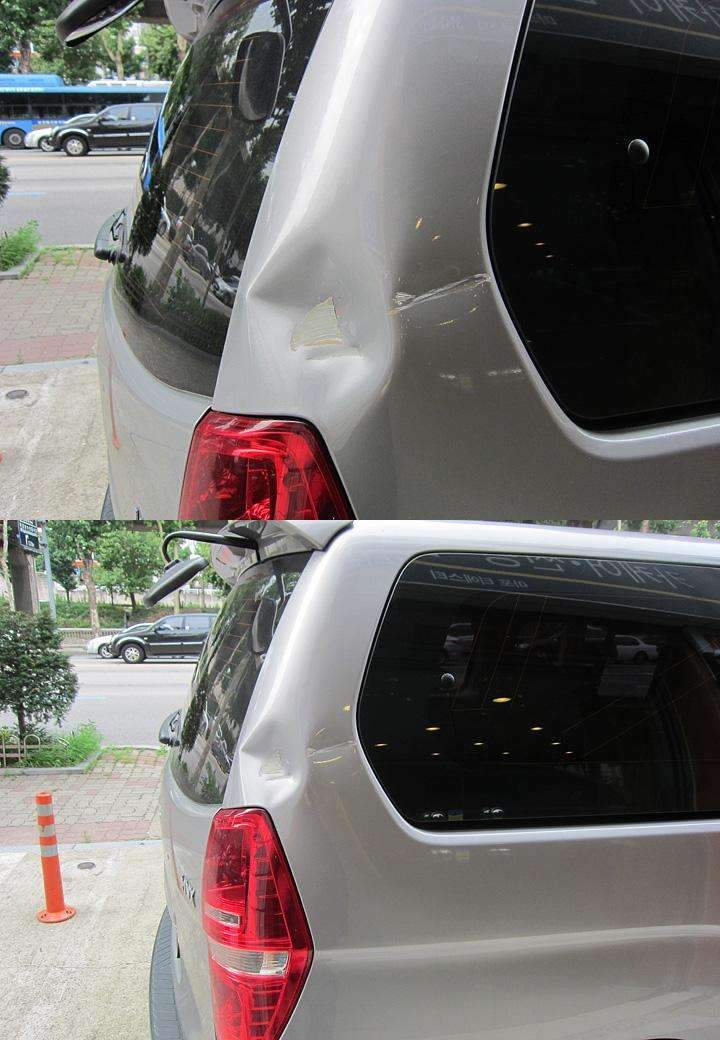 승합차 외형복원 스타렉스 판금도색 트라제 라이트교체 도 시공 전